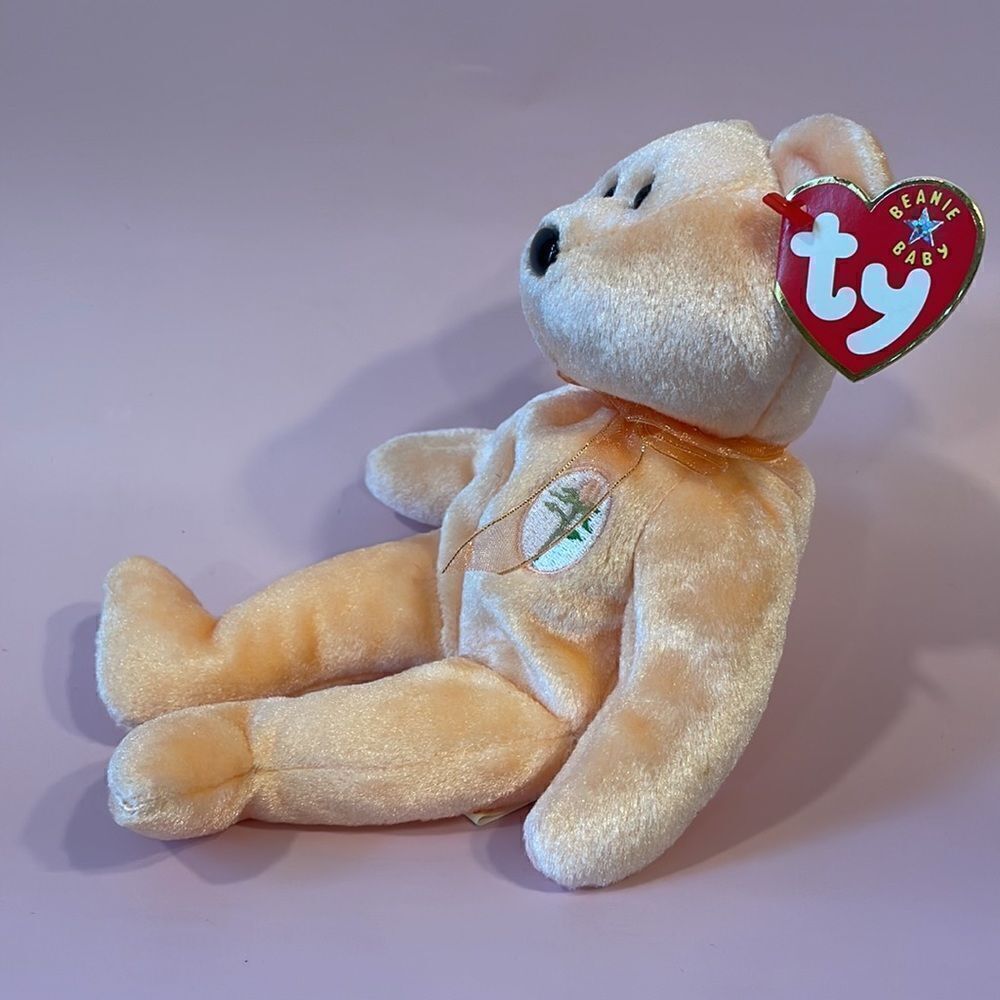 Ty Beanie Babies 2001 Dearest the Bear Peach Coloured Bear Excellent Condition - Picture 2 of 10